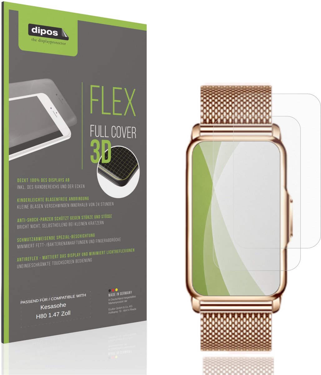 dipos FLEX – 2x Matte Screenprotector geschikt voor Kesasohe H80 1.47 Inch | Volledige Schermbescherming | Case-Friendly