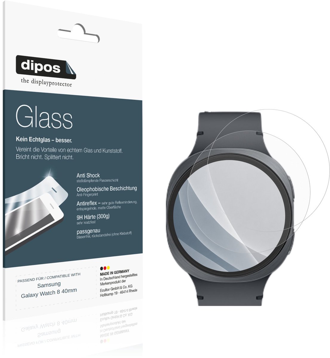 dipos – 2x Matte Pantserfolie geschikt voor Samsung Galaxy Watch 8 40mm | 9H Screenprotector
