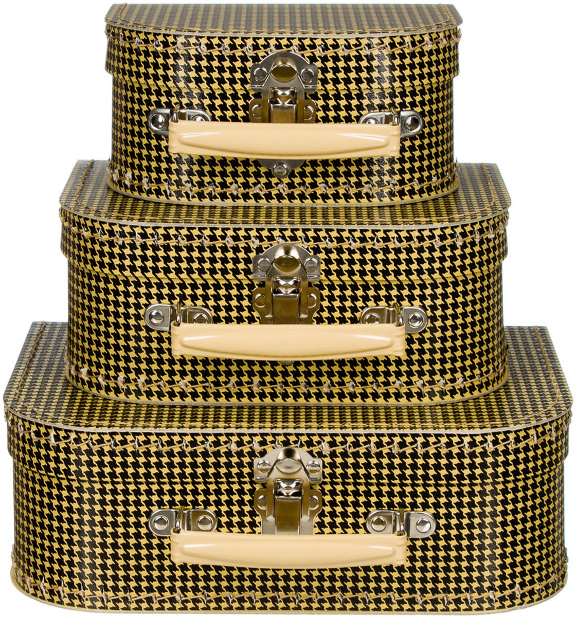 Kofferset (3delig) pied depoule beige/zwart - handvat beige - (16-20-25cm)
