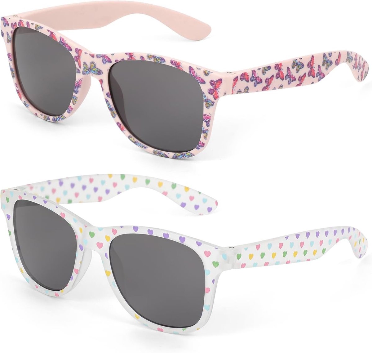 Kleurige Kindersunglasses met Vlinder- en Hartprint voor Meisjes en Jongens van 3-10 Jaar - UV-bescherming voor Zomer, Strand en Buitenactiviteiten