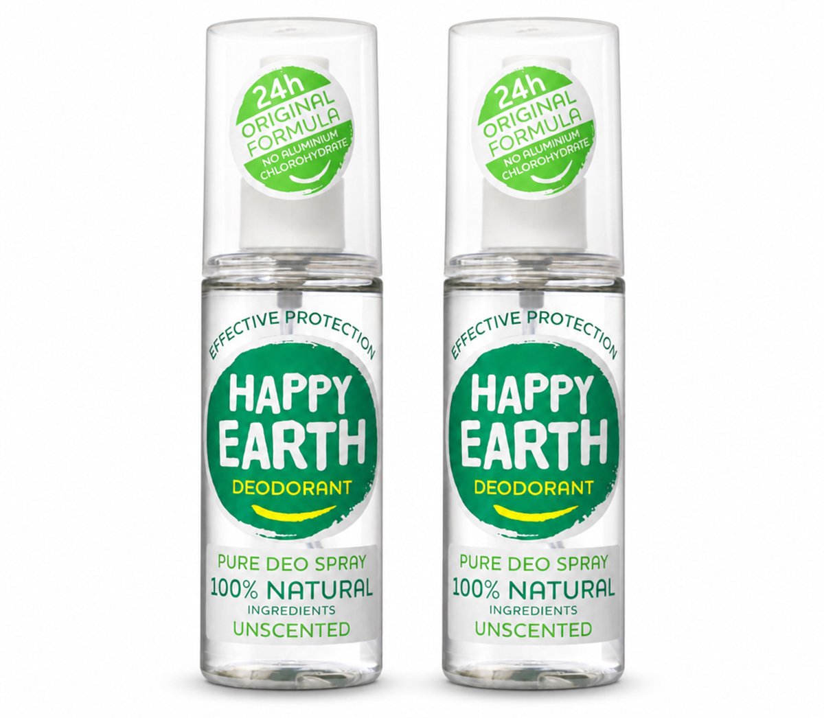 2 x Happy Earth – Deodorant Spray – 100% Natuurlijk Unscented – 100 ml - Bulkverpakking - 2 stuks