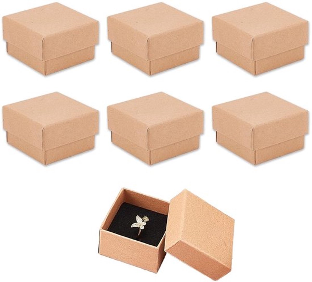 Dailygoods- Sieradenbox Klein - 6 Stuks - Cadeaudoos met Deksel - Kraft Papier
