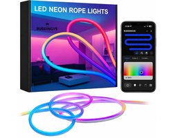 BUDDINGVE LED Strip 10m RGB WIFI - App-bediening, Muziekmodus, Dimbaar, Waterdicht IP67 - Neon Rope…