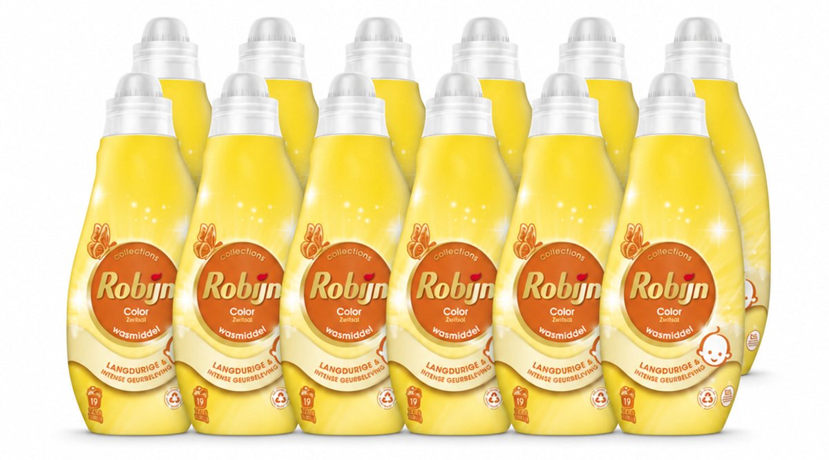 12 x Robijn - Klein & Krachtig Collections Color Zwitsal - Vloeibaar Wasmiddel - 19 Wasbeurten - Voordeelverpakking - 12 stuks