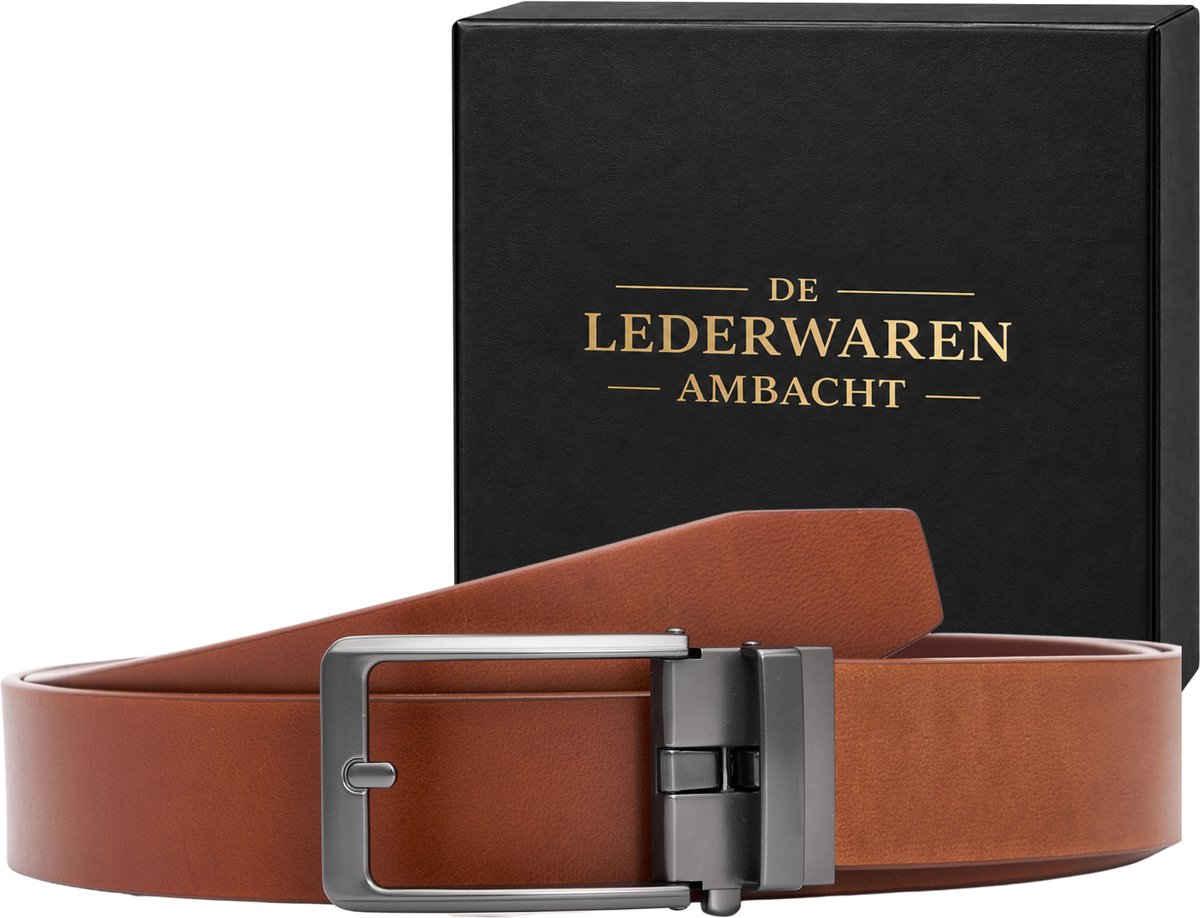 De Lederwaren Ambacht - Riem Heren - Rundleer met Automatische Gesp - Verstelbaar Maat 90 t/m 135 - Cognac