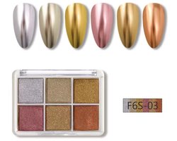 Daity Chromen nagelpoeder-effen holografisch-magisch-metaalachtig-spiegelend-glitterpigmentpoeder-palet voor manicure-nail art-gellak-pailletten en andere benodigdheden-Palet met 6 kleuren