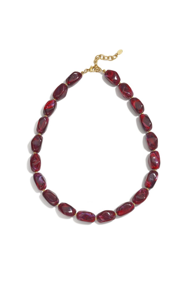 Bijoutheek Collier Organische Kralen Gemeleerd Bordeaux
