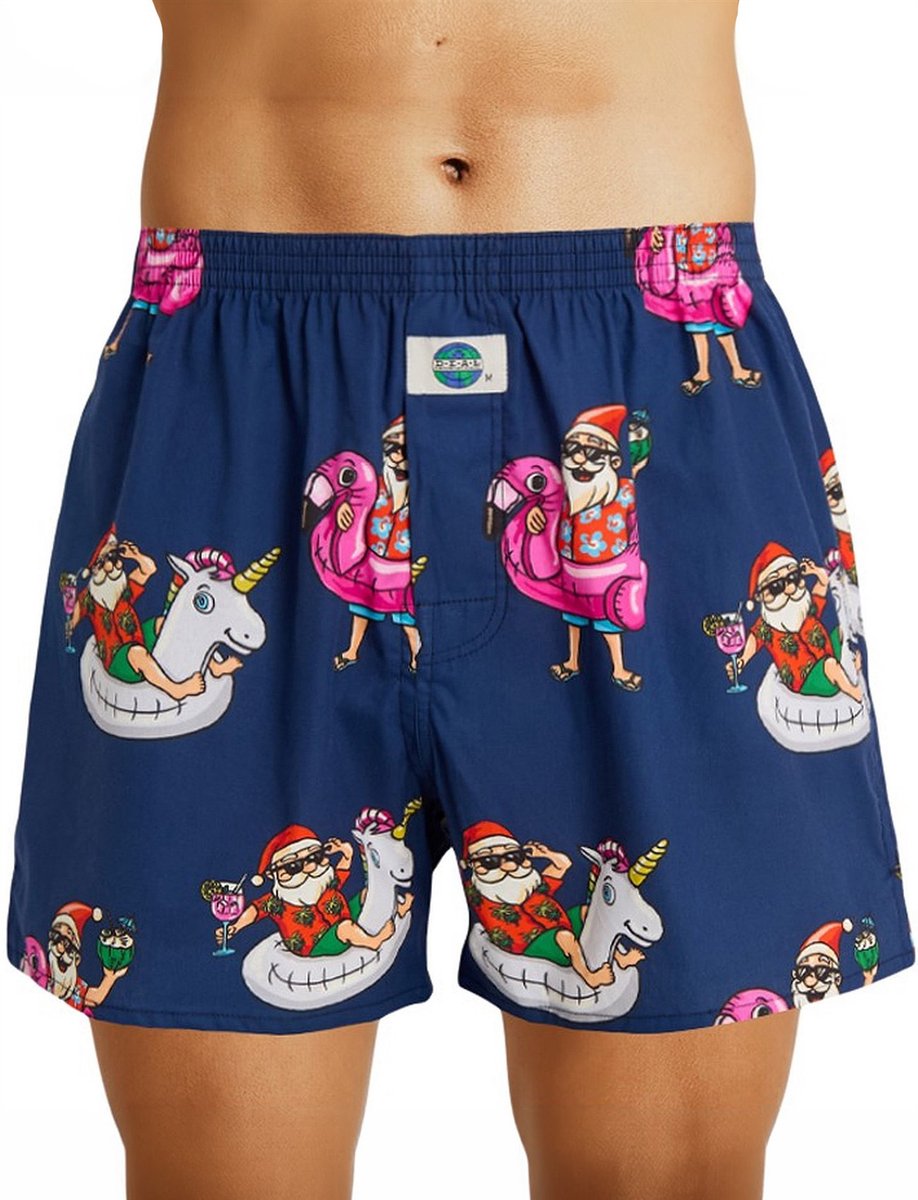 DEAL heren wijde boxershort santa claus blauw 192293
