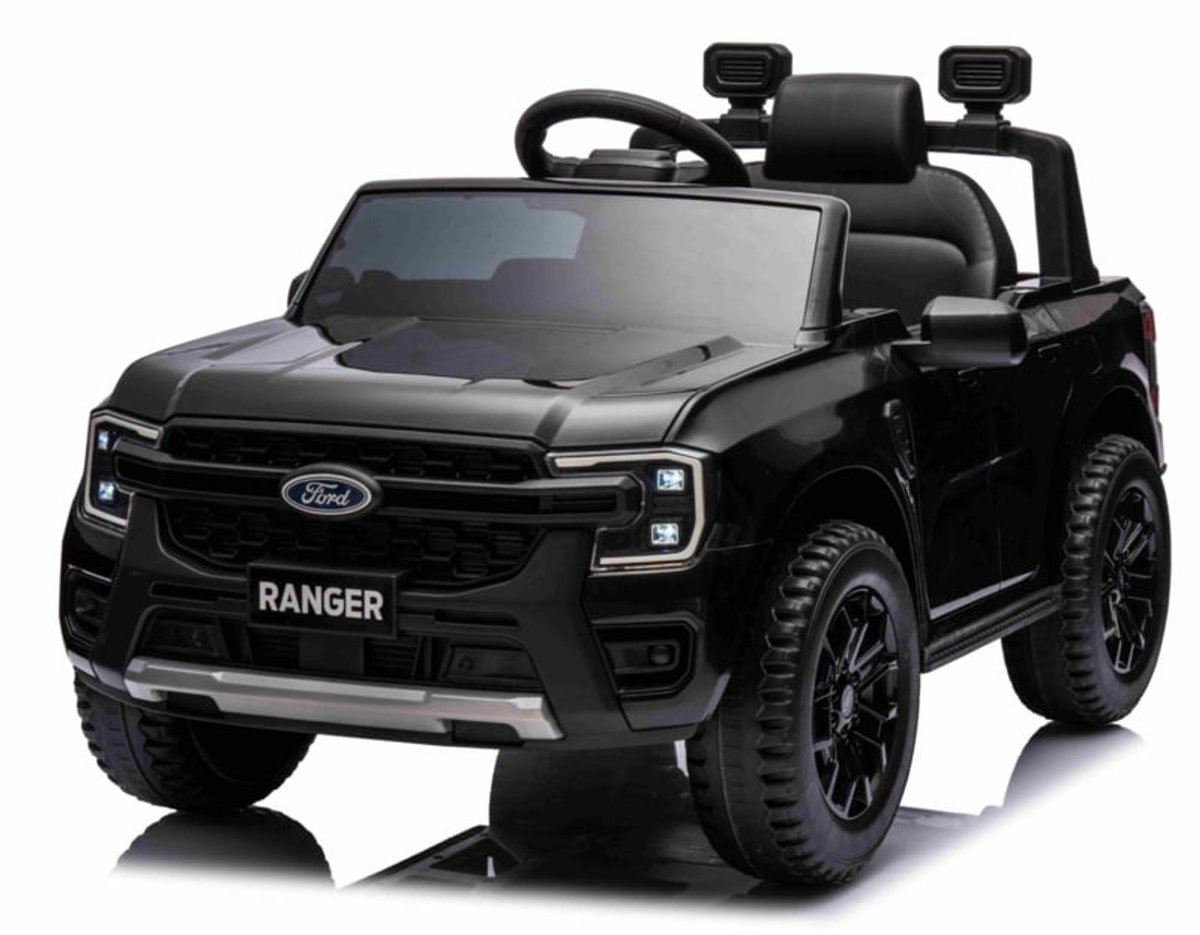 Ford Ranger 12V elektrische kinderauto zwart - licentie auto - 12V kinderauto - Ford Ranger 1 seat 12V - Pick up truck - kinderauto 12V met afstandsbediening, Bluetooth, lederlook stoel en EVA banden - zwart