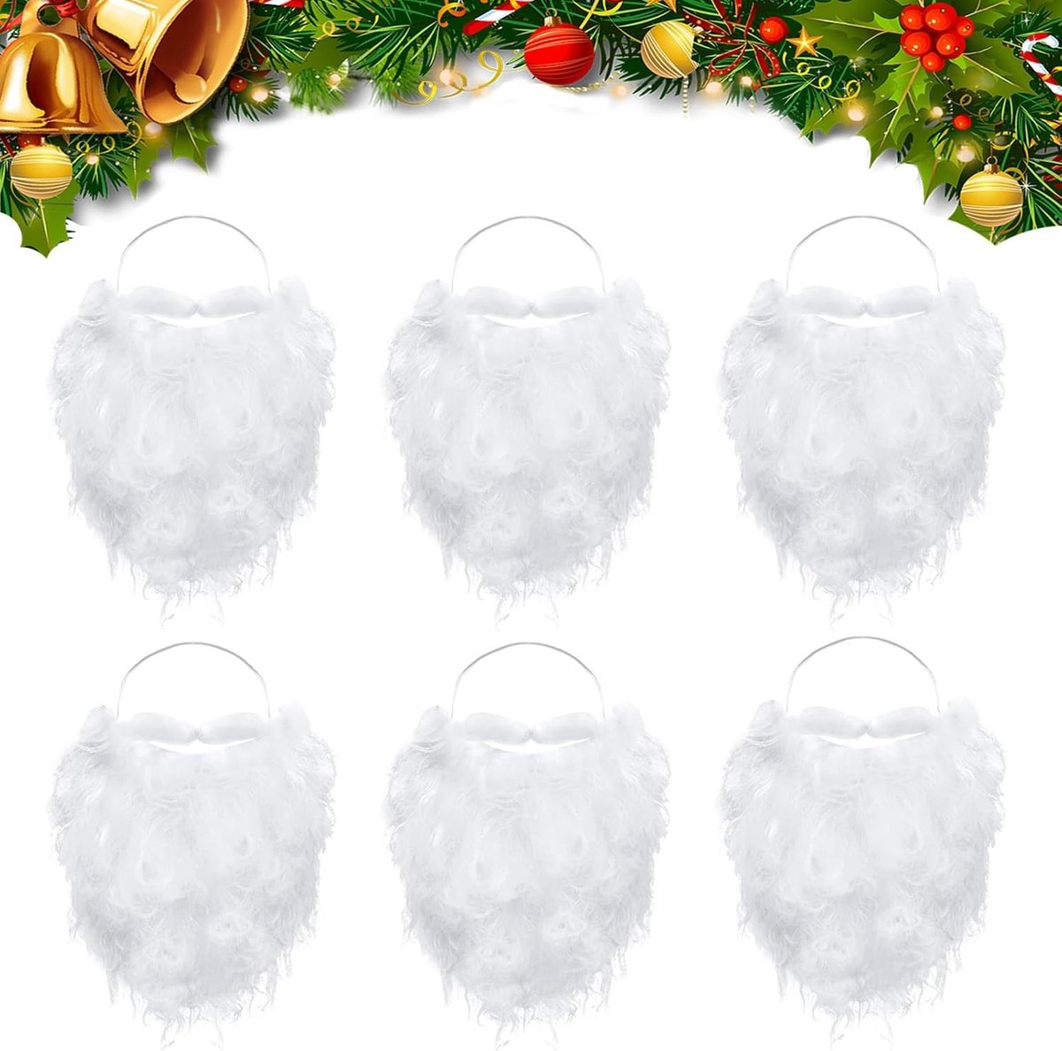 Kerstkostuum Accessoires: 6 Stuks Witte Kunstmatige Baard voor Santa Claus, Cosplay en Feestdagen