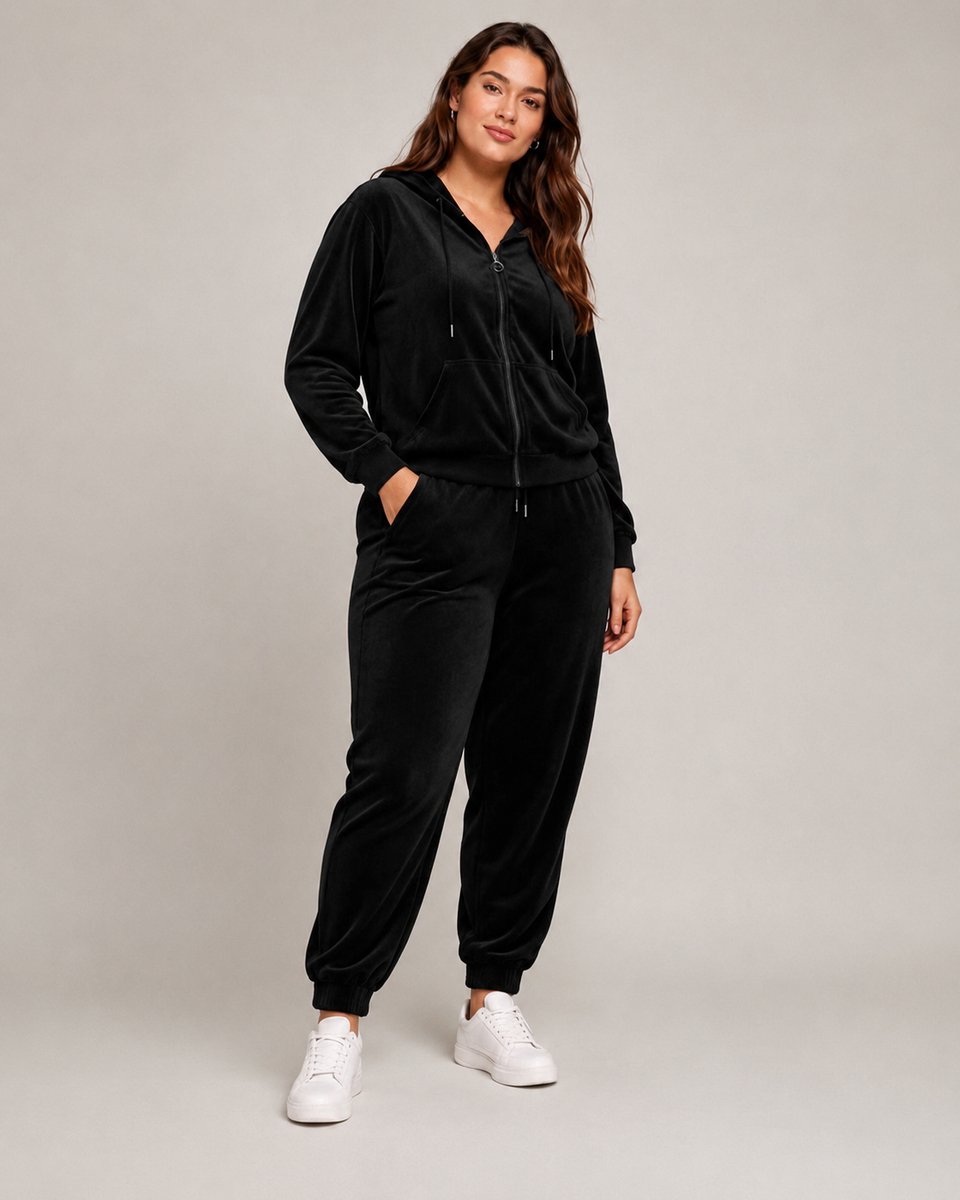 Dames Velours Huispak/Vrijetijdspak -V100- L/XL (40-42) ZWART
