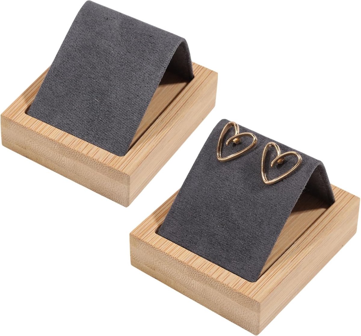 Sieraden Display Stand van Fluweel voor Oorbellen, Armbanden en Kettingen met Bamboe Onderstel