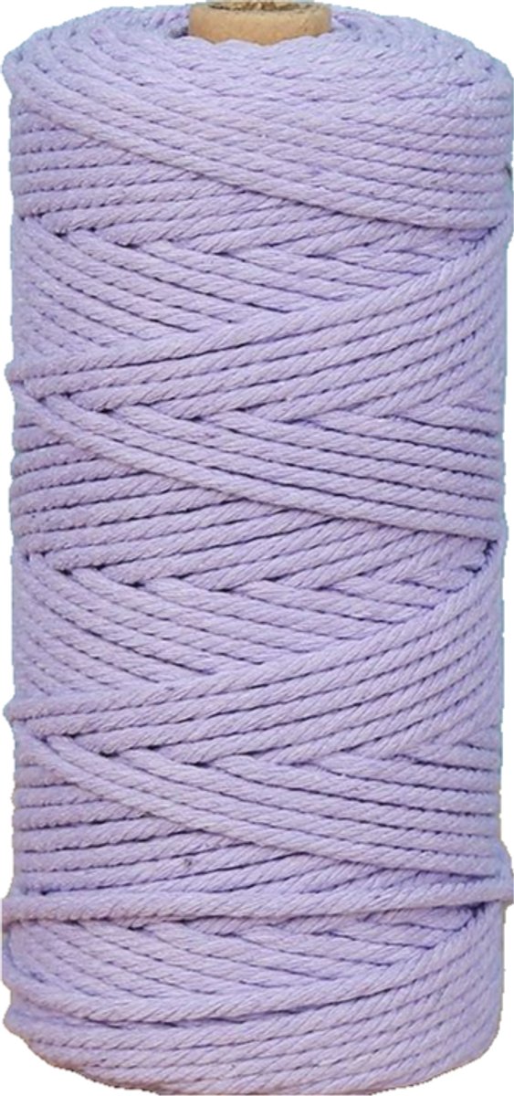 Macramétouw 3 mm x 100 m, natuurlijk katoenen draad voor wanddecoratie, plantenhangers, boho-decoratie,Lichtpaars