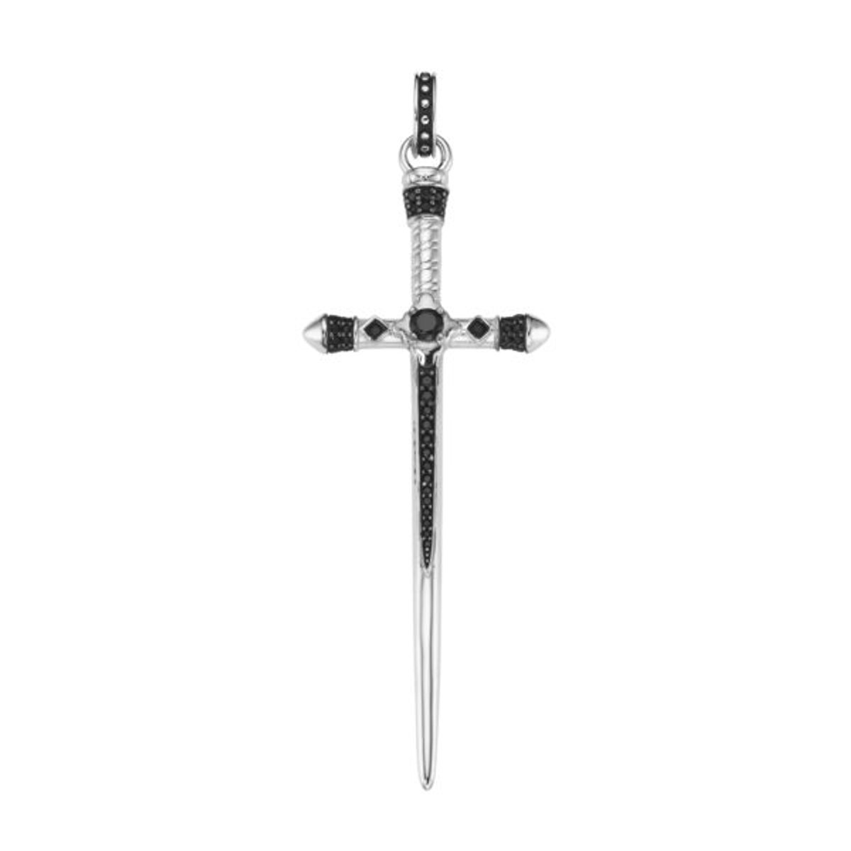 Zwaardhanger Ø 77mm. Giorgio Martello met zwarte spinel, 925/- sterling zilver