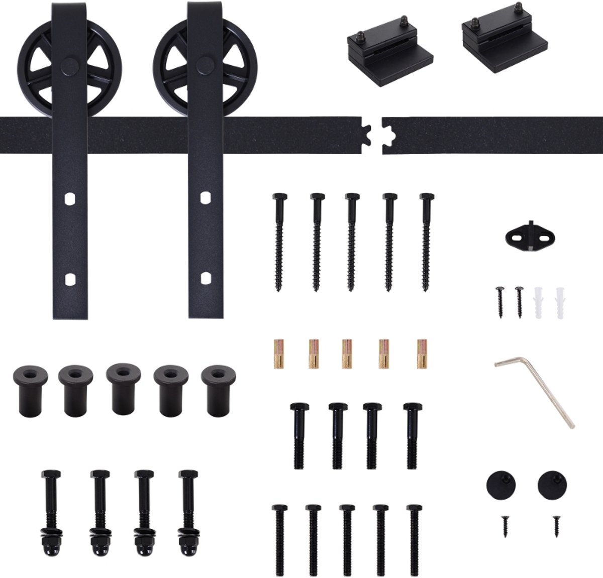 MODFU - Schuifdeurbeslag - 200 Cm - Met Rails En Rollen - Rustieke Stijl - Staal - Zwart