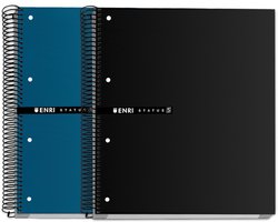 Enri Status notitieboeken, A5+, geruit, 5 x 5, extra stevige omslag, spiraalbinding, 5 kleurlinten, 160 vellen - ShopVlot