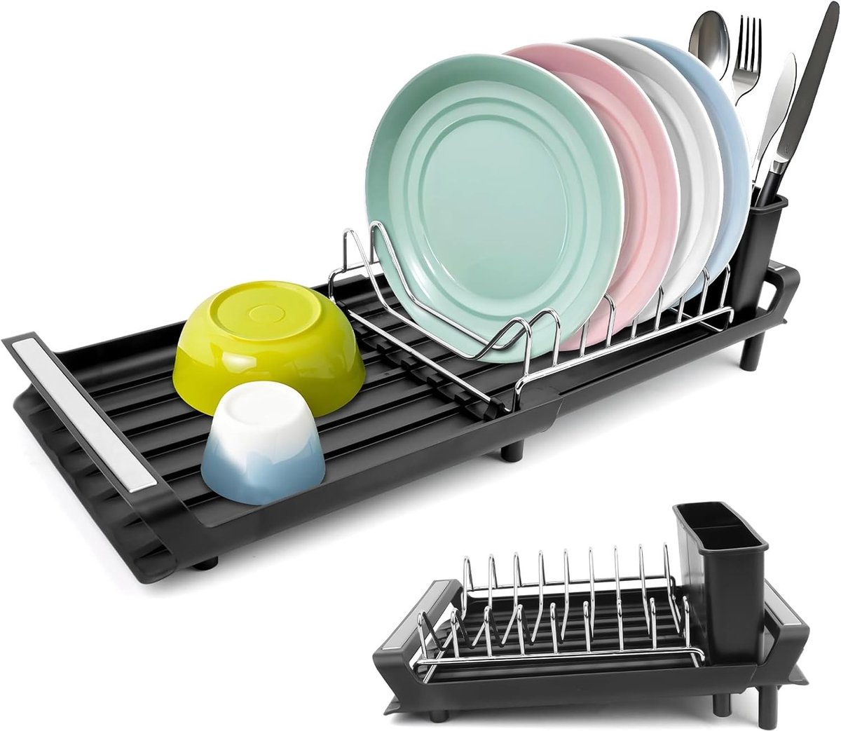 Uitbreidbare RVS Afvoerbak voor de Keuken - Zwart, Roestvrij Staal, Onderbouw Afvoeroplossing