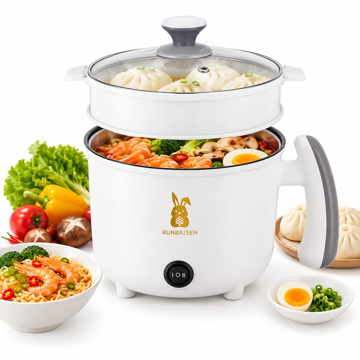 Currero Rice Cooker - Rijstkoker - Klein Model - Mini - Met Stoommandje - Automatisch - Warmhoudfunctie - Antiaanbak - 1.8l - Wit