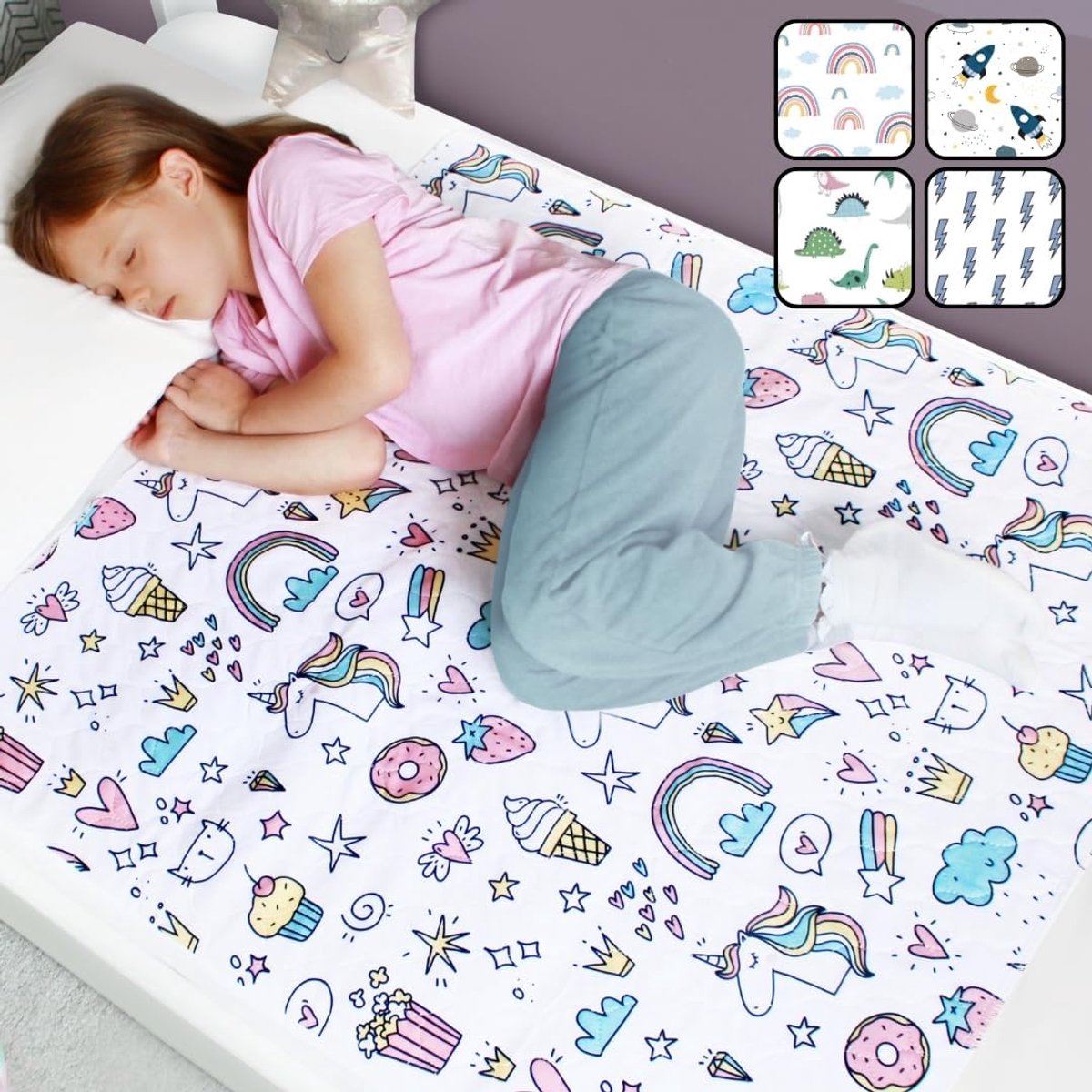 Zindelijkheidstraining Onderleggers – Set van 2 – 100% Waterdicht – Antislip – Voor Kinder- en Eenpersoonsbed – Unicorn Design