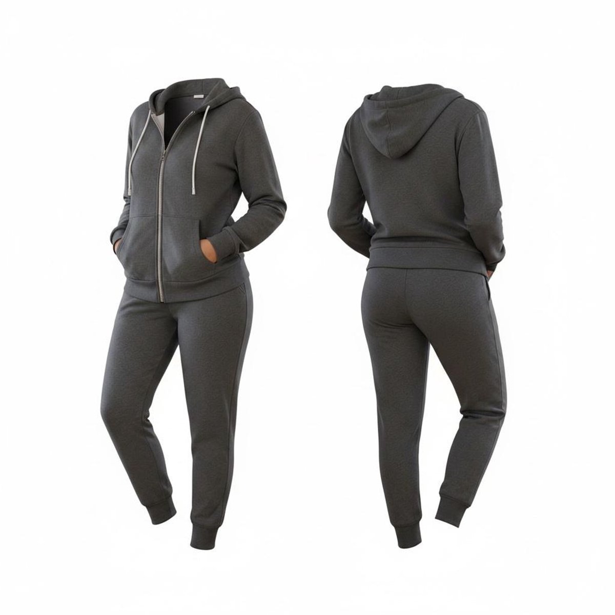 Dames Warm Gevoerde Huispak / Vrijetijdspak met Capuchon -F2201- S/M (36-38) DONKERGRIJS