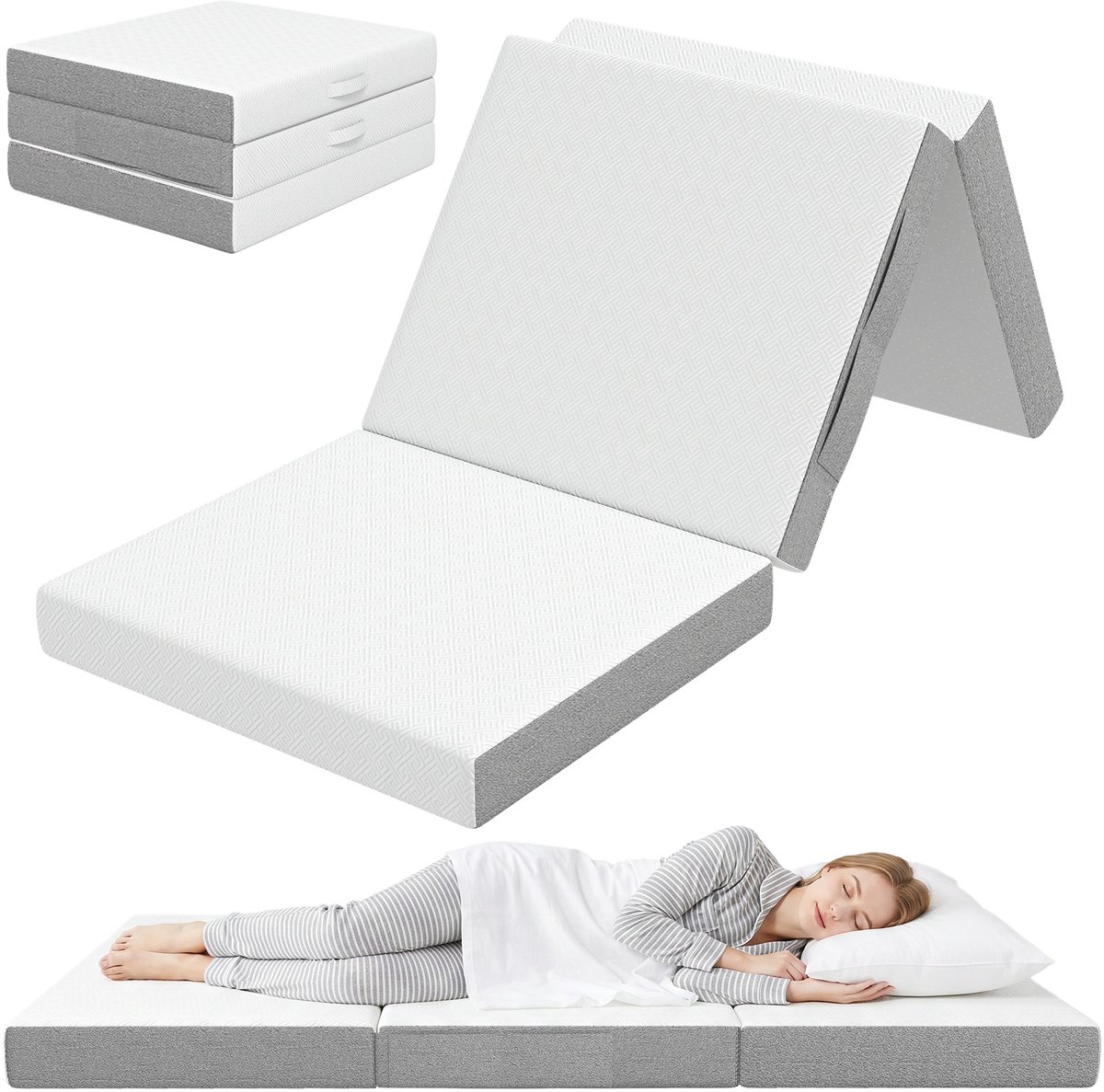 Opvouwbaar matras 195x75x10 cm - Geschikt voor gasten en kamperen - Wasbare hoes - Eenvoudig op te bergen - Lichtgewicht - Compact