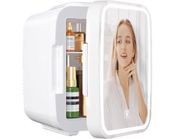 Mini Koelkast met LED Spiegel 4L – Draagbare Thermo-elektrische Skincare Fridge – 220V/12V – Wit