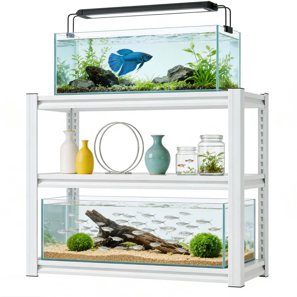Metalen aquariumstandaard voor 20-30 gallon (86,3x45,7x80 cm) - Hoogteverstelbaar - Zwaarbelastbaar - Ook voor reptielenbakken - Drie verdiepingen - Voor thuis & kantoor