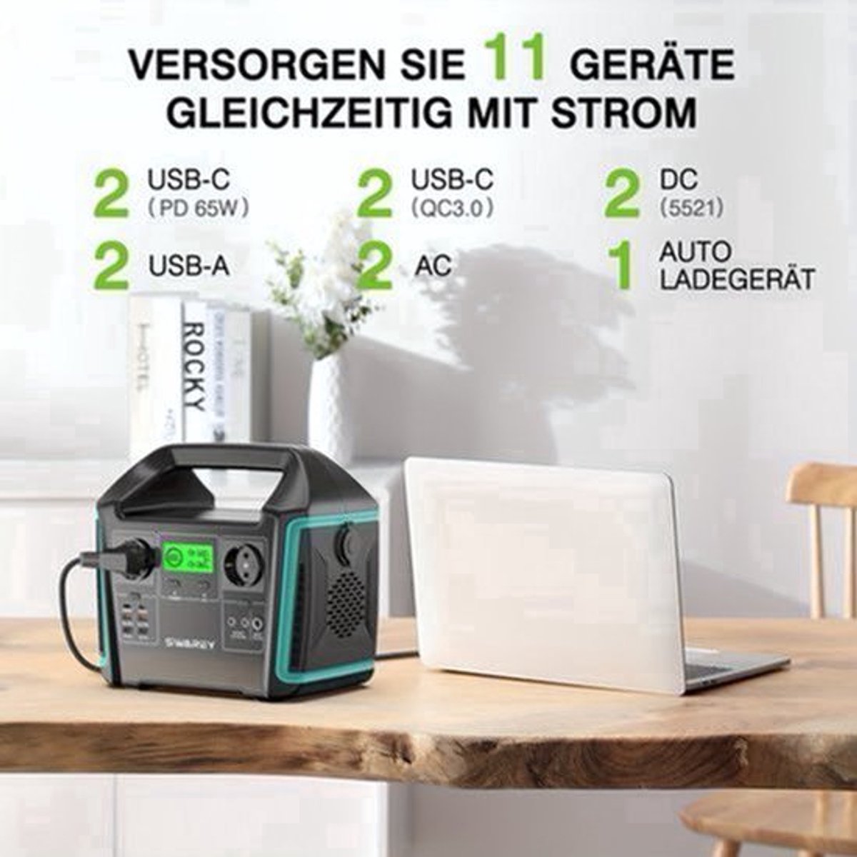 Zonnegenerator – Draagbaar Powerstation – Noodstroomvoorziening – Powerbank – Stroomgenerator – 1000W Vermogen – 725,76Wh batterijcapaciteit