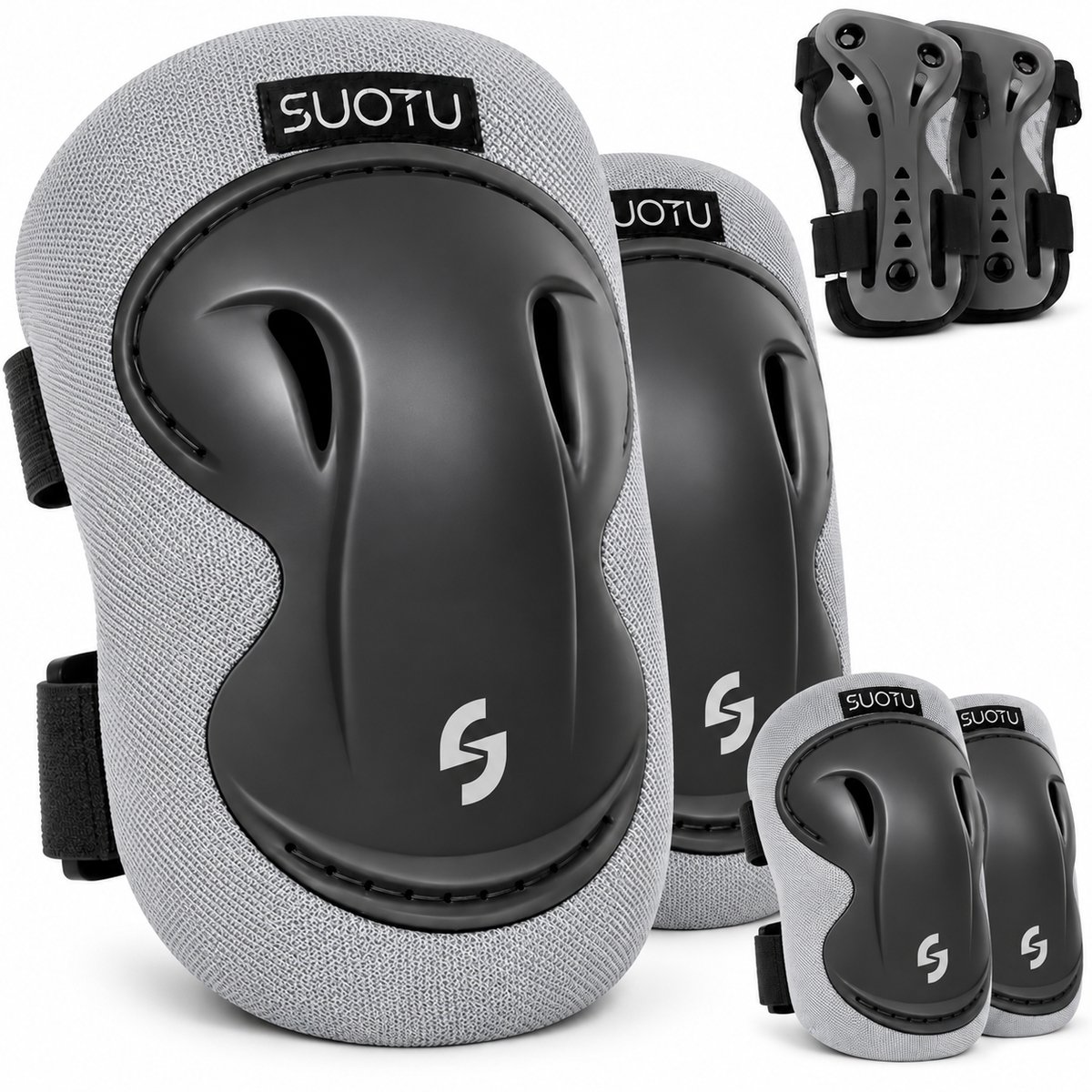 Suotu Skate Beschermset Kinderen - Skate bescherming - Skeeler Beschermset - Donkergrijs - M