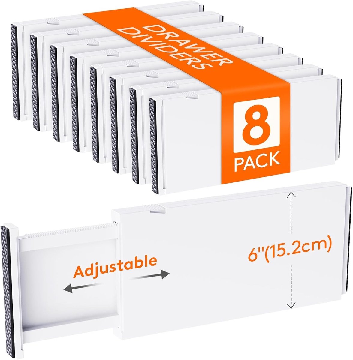 8-Pack Ladeverdeler 15cm Hoog, Verstelbare Kledingorganizers voor Kasten, Badkamer en Keuken, Uitbreidbare Scheidingswanden voor Efficiënte Opberging