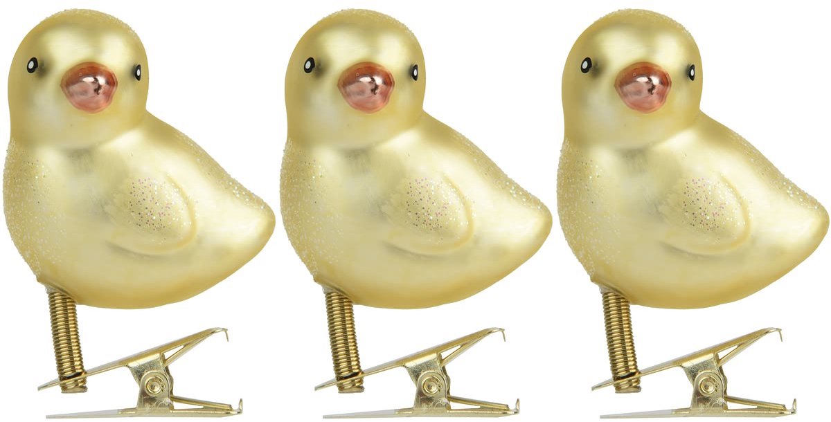 Kaemingk paaskuiken goudkleurig mat glitter clip 3-pack - glas
