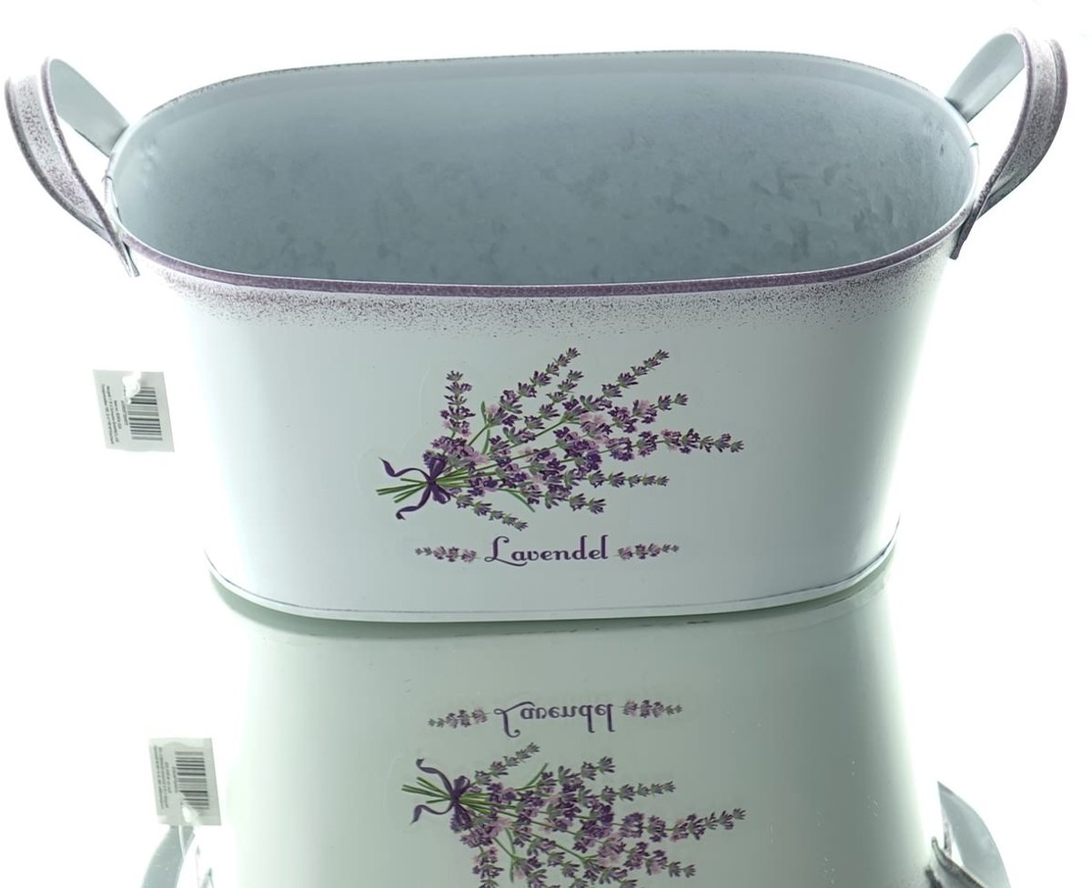 Scheulen jardiniere wit vintage look lavendelmotief - metaal