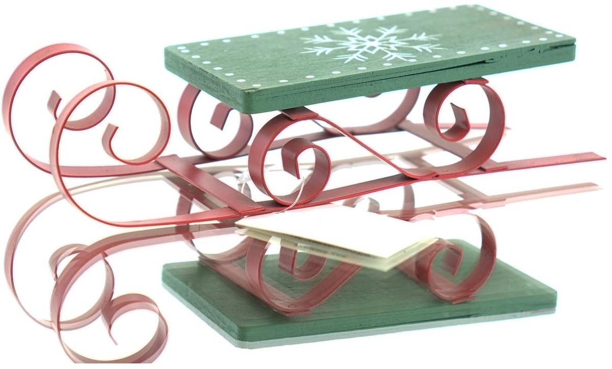 Posiwio kerstdeco slee rood en groen 19 x 6 cm metaal hout