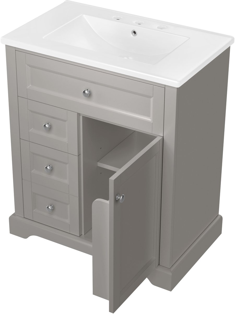 Vrijstaand badkamermeubel - Wastafelkast 76 cm breed - Badkamerkast met wastafel - 76x46x87cm - Softclose lades - Badkamer Grijs
