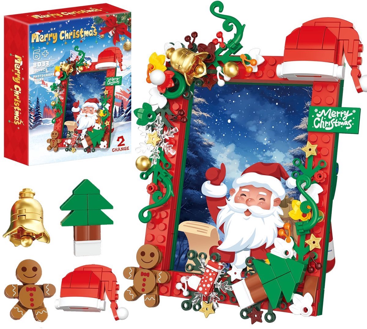 casalora - Kerstversiering - Kerst - Christmas Decorations - Christmas Building blocks - Kerst Bouwstenen - Niet geschikt voor LEGO - Kerstballen - Fotolijsten - DIY 3D-fotokader - Tafeldecoratie - Kerst Cadeau - Christmas Gift - Kerststukjes