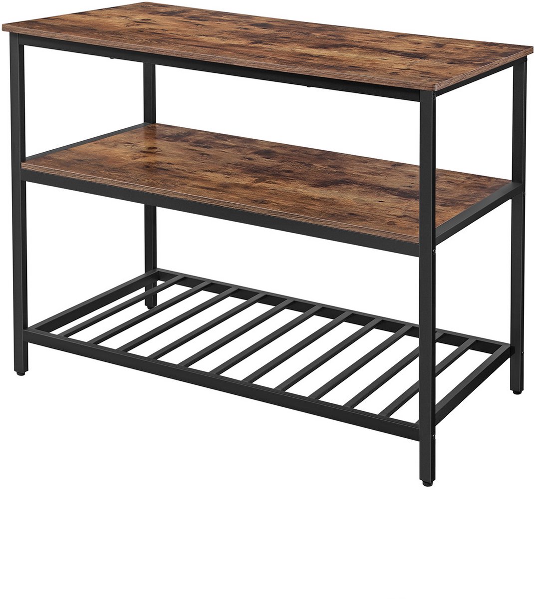 Opbergrek 120 x 60 x 90 cm Bruin + Zwart, Keukenrek met Werkblad, Keuken Eiland met 3 Lagen, Keukenkast, Opbergkast, Keukenplank, Metalen Frame, Keukenmeubel, Werktafel, Opbergrek voor Keuken, Eetkamer en Woonkamer