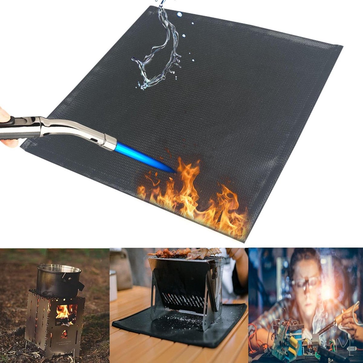 Onderlegger - Hittebestendige Mat - Keuken Beschermen - Hittebestendig tot 900°C - 50 x 50 cm - Zwart