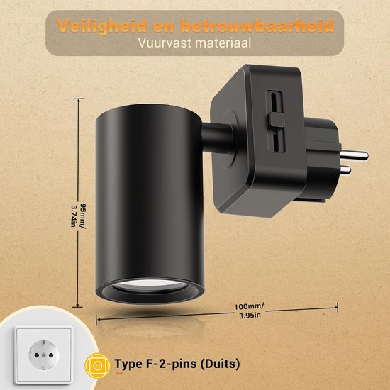 Nachtlamp - Stopcontact lamp - Donkerte Verlichting - Draaibaar 320 graden - 0-100 Lumen - Zwart — afbeelding 3