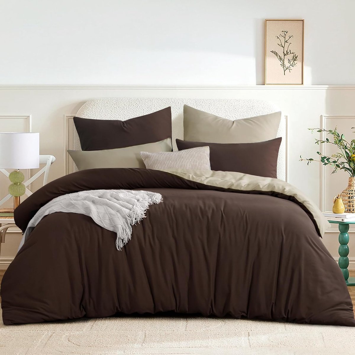 Dekbedovertrekset 220x240 cm - 3-delig Microvezel - Met Ritssluiting - Omkeerbaar - Bruin