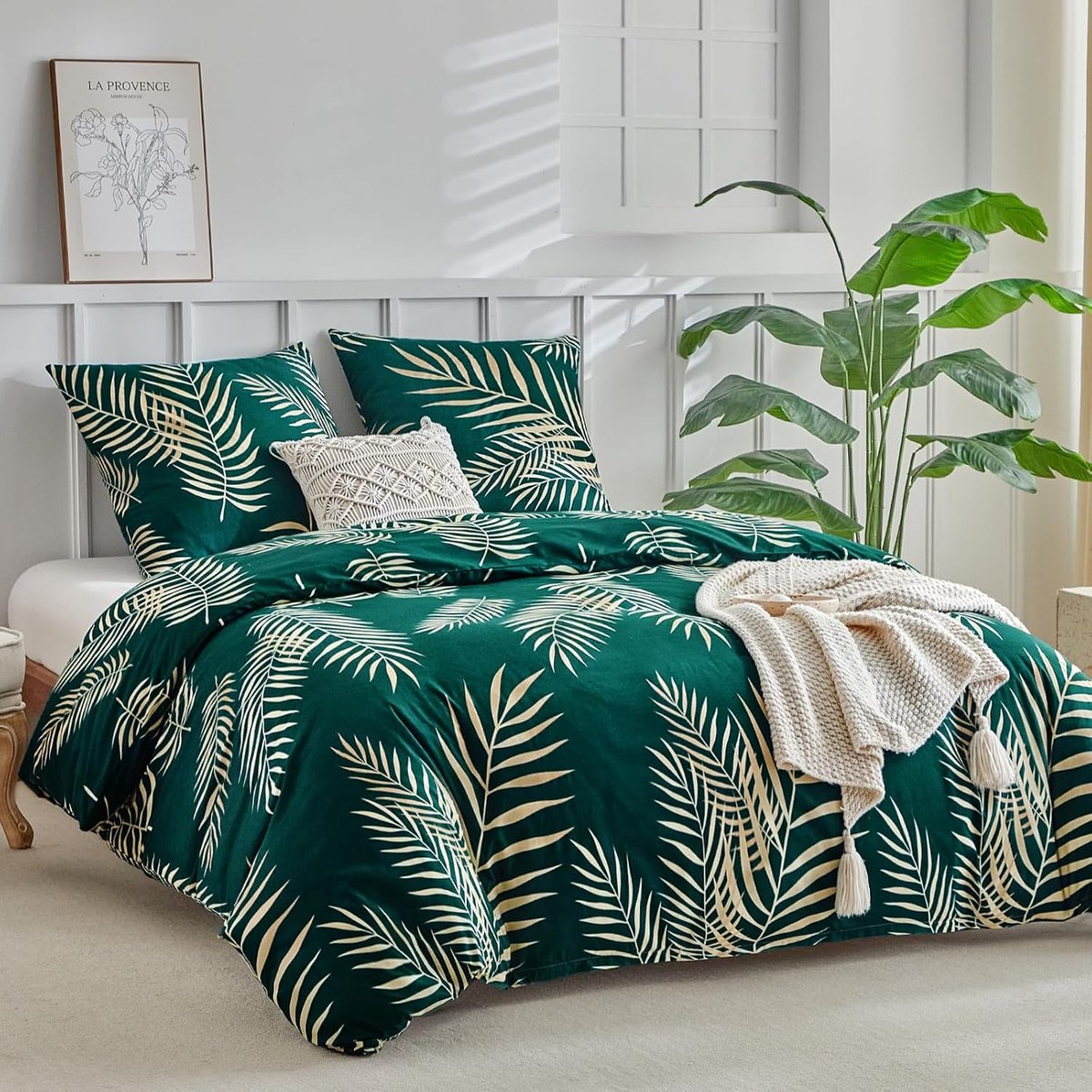 Dekbedovertrekset 200x200 cm - 3-delig Microvezel - Tropisch Dessin - Met Ritssluiting - Groen