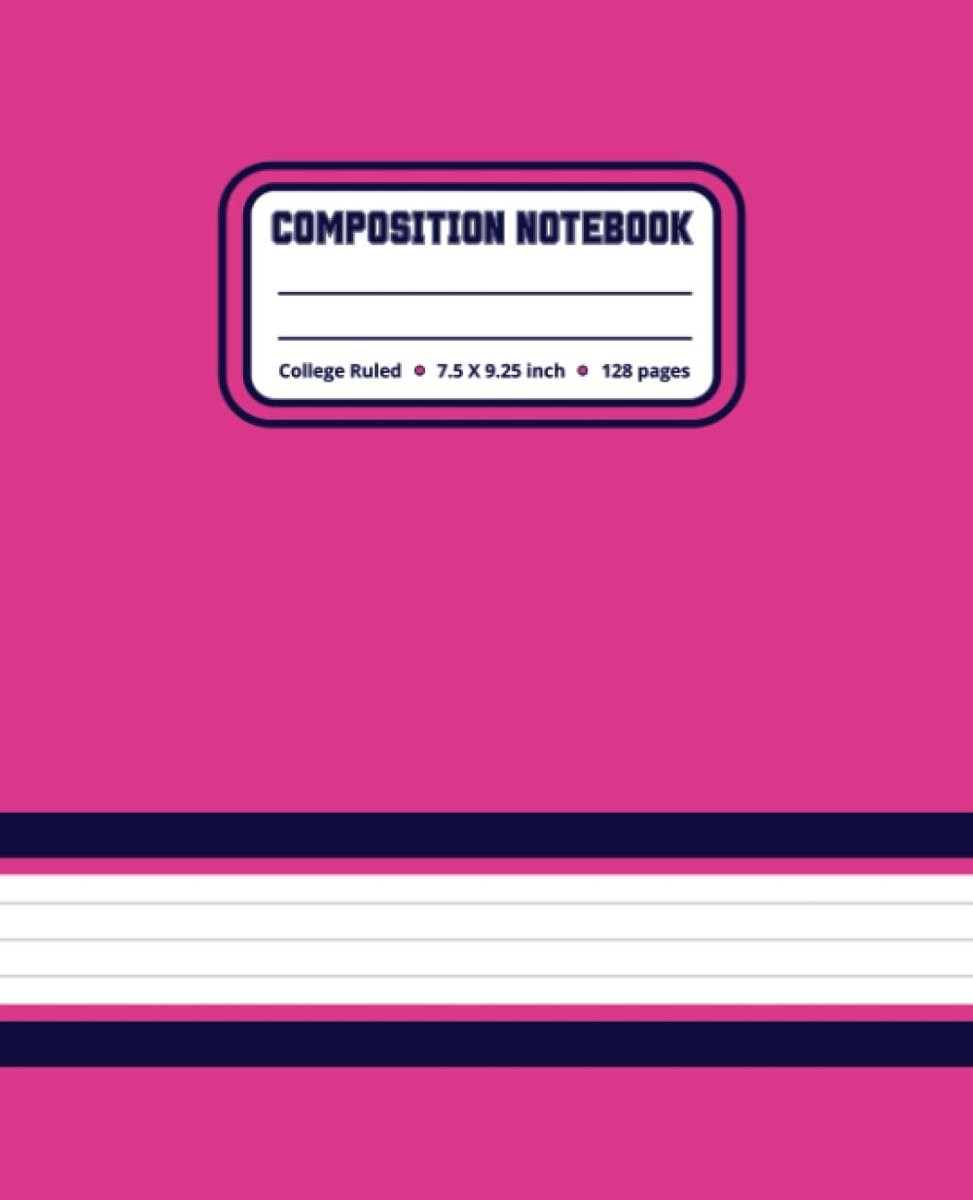 Composition Notebook: Fuchsia and Blue - College Ruled - 7.5” x 9.25” (19.05 x 23.5cm) - 128 Lined Pages - ShopVlot
