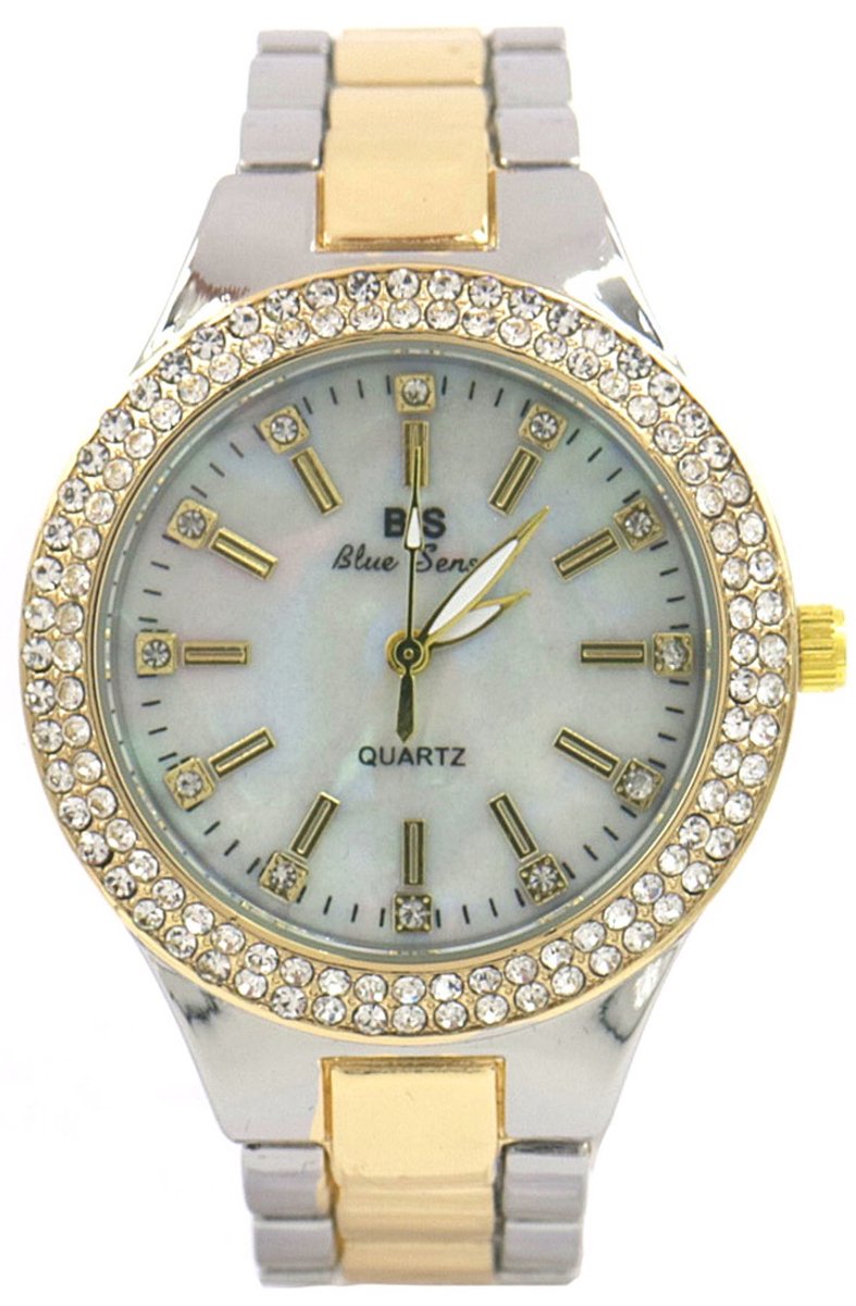 Dameshorloge 38 mm – Zilver/Goud – MOP Wijzerplaat – Kristallen – Quartz Horloge