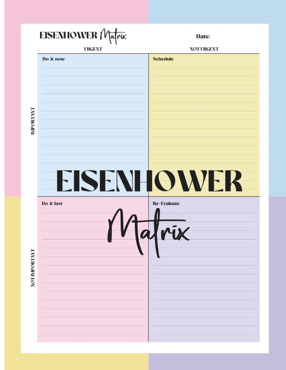 Eisenhower Matrix: Daily Productivity Journal - Urgent vs. Important Task Tracker - Colored Pages - ShopVlot