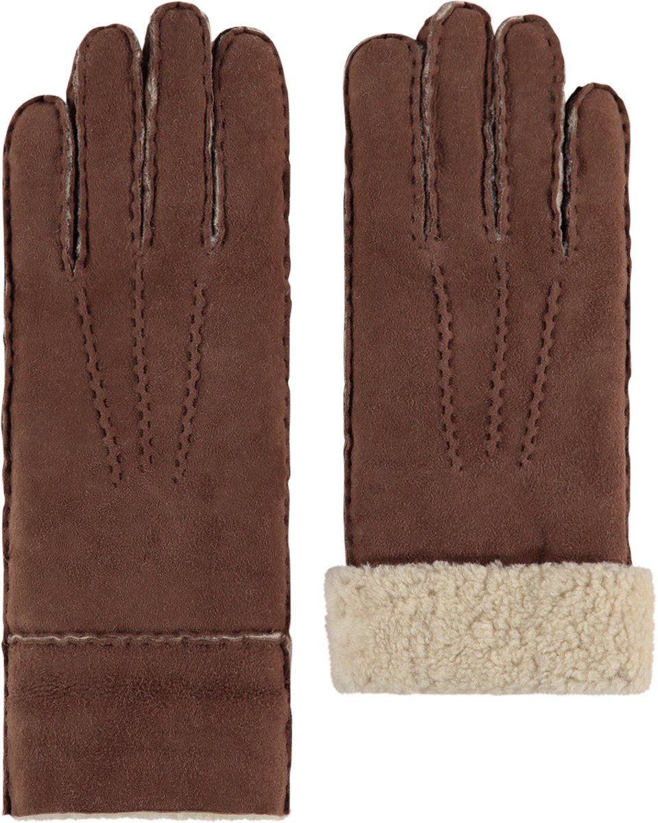 Laimböck Helsinki - Handgenaaide lammy dames handschoenen van Portugees schapenvacht met omgeslagen boord Color: Beaver, Size: 6.5