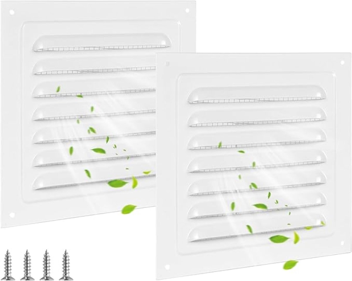 2 Stuks Vierkant Ventilatierooster Aluminium Muurrooster met Insectenwerend Rooster voor Badkamer Keuken en Plafond 150x150 mm