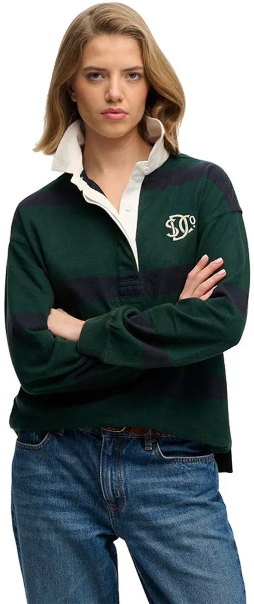 Superdry Heritage Stripe Rugbyshirt oversized pasvorm Dames Lange mouwen shirts Groen