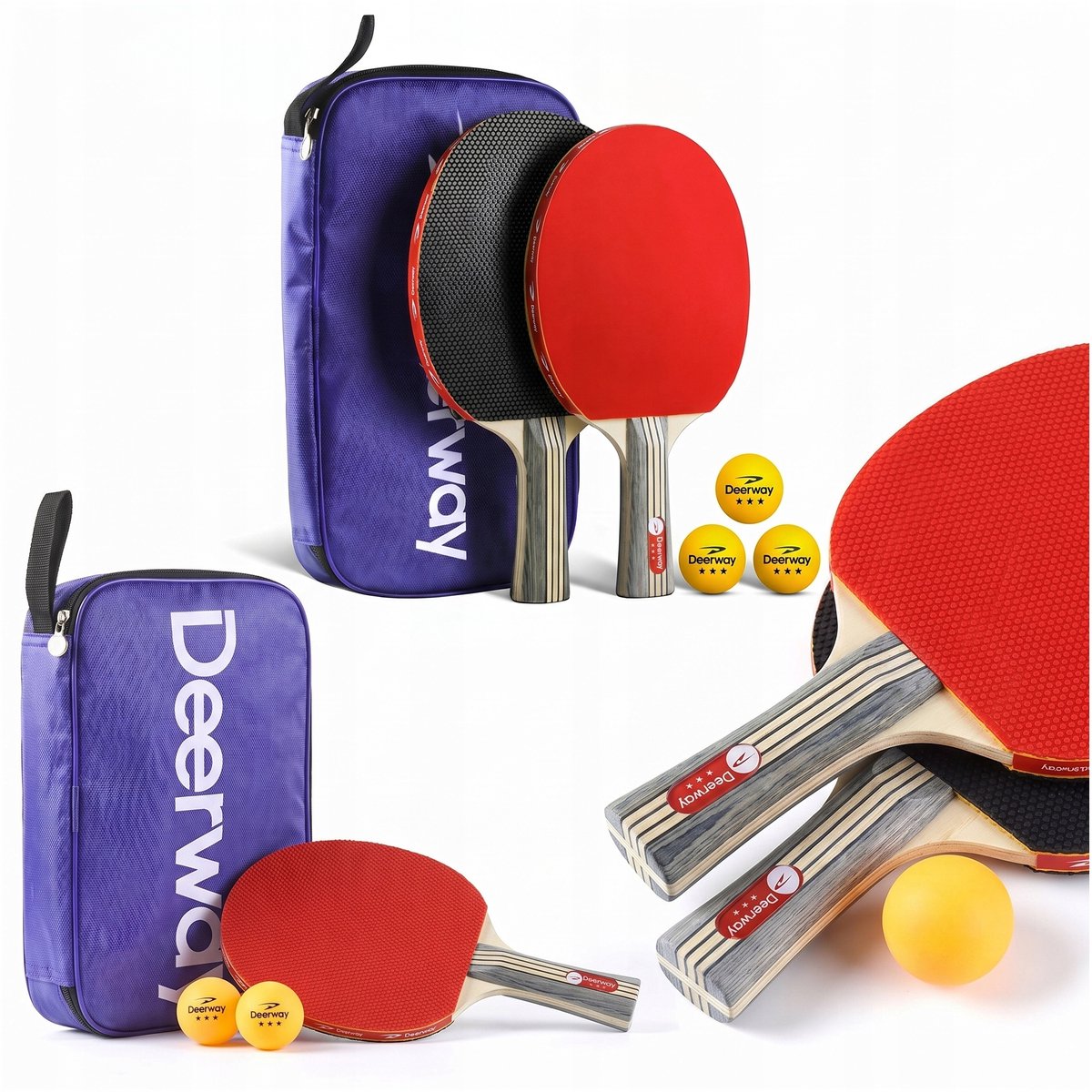 Pingpongtafeltennisset: 2 rackets, 3 ballen en schoffels
