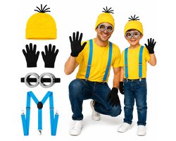 GoGoodies® Minion Kostuum - Accessoires Set - Carnaval Verkleedkleding - Volwassenen - Bril Bretels Muts en Handschoenen