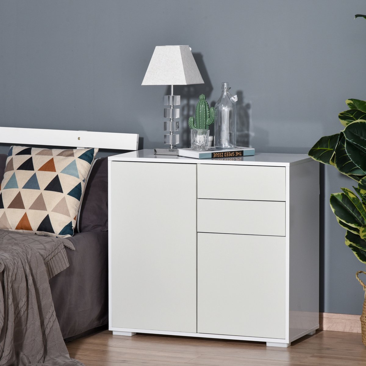 AURA LUMEN-Buffetkast-Buffet opbergmeubel wit-79x36x74 cm-2 lades + 2 deurkasten met verstelbare planken-voor woonkamer-keuken of slaapkamer