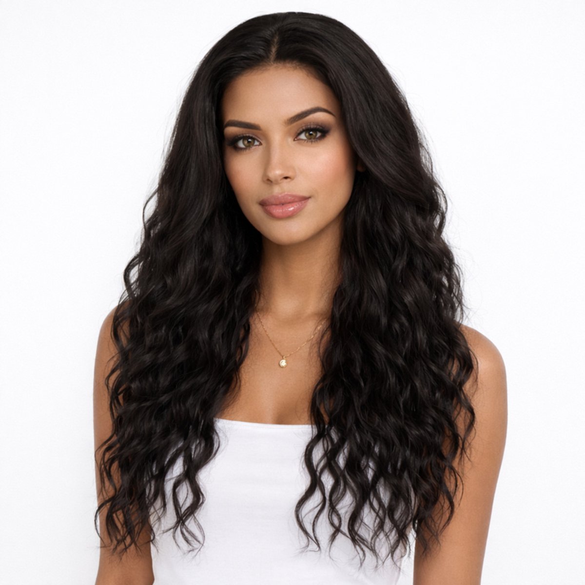 K&C Synthetische Lace Front Pruik - Camila Waves (donker zwart)